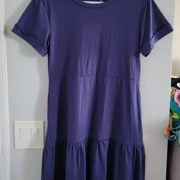 NWT Blue Berryou Short Sleeve Pocket Ruffle Swing Casual Shift Dress Size Small - Picture 8 of 16